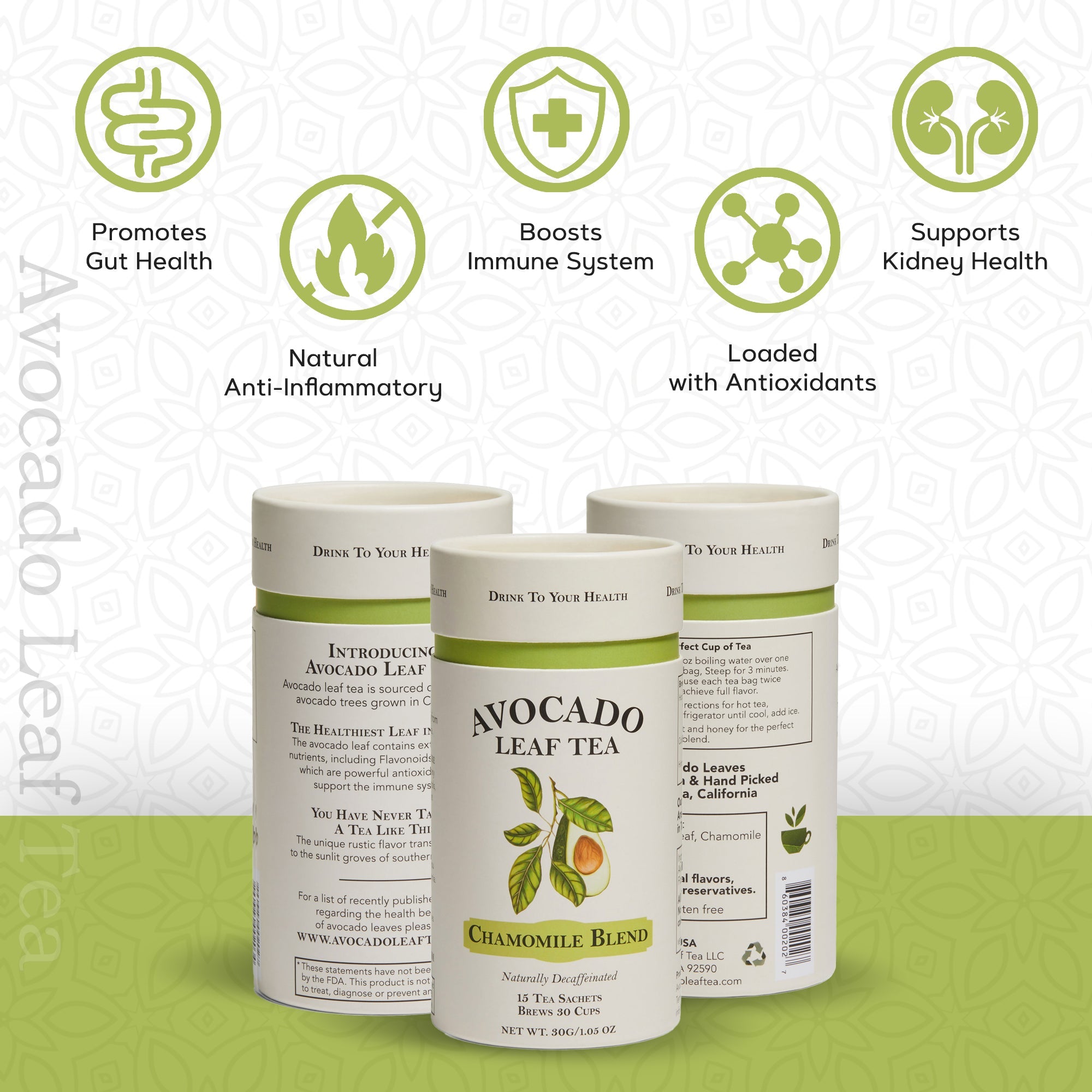 Avocado Leaf Tea Chamomile Blend - Avocado Tea Co., anti inflammatory tea, gut health tea, heart health tea, kidney health