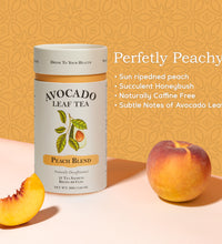 Peach tea canister, fresh peach sliced, caffeine free tea with fresh and light peach taste