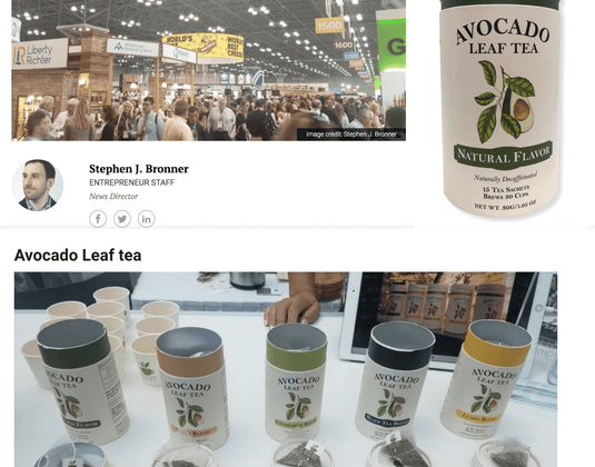 Entrepreneur Magazine Featured Avocado Leaf Tea