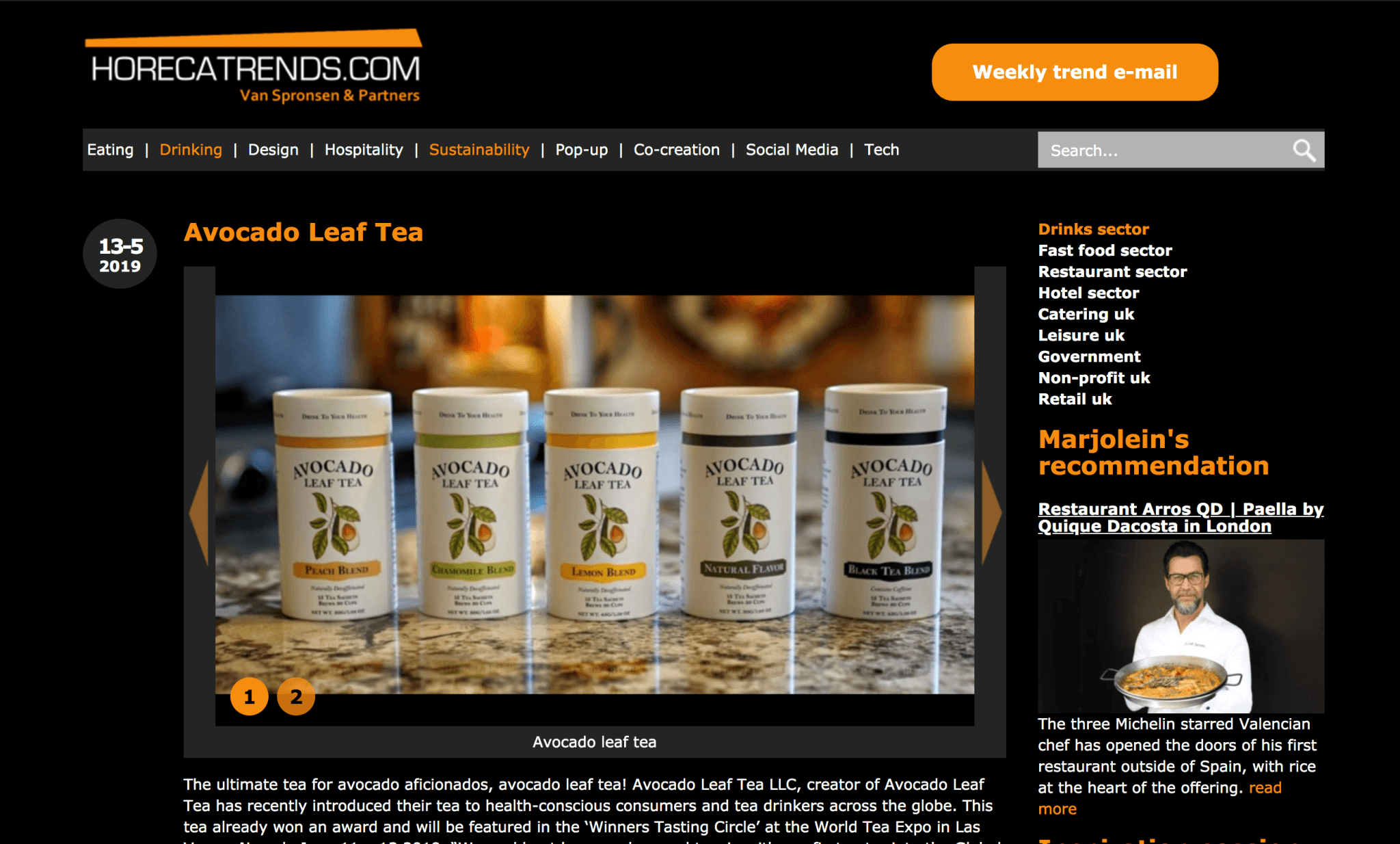 Avocado Leaf Tea Featured in Hortecatrends