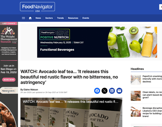 Avocado Tea Co. Featured in Food Navigator