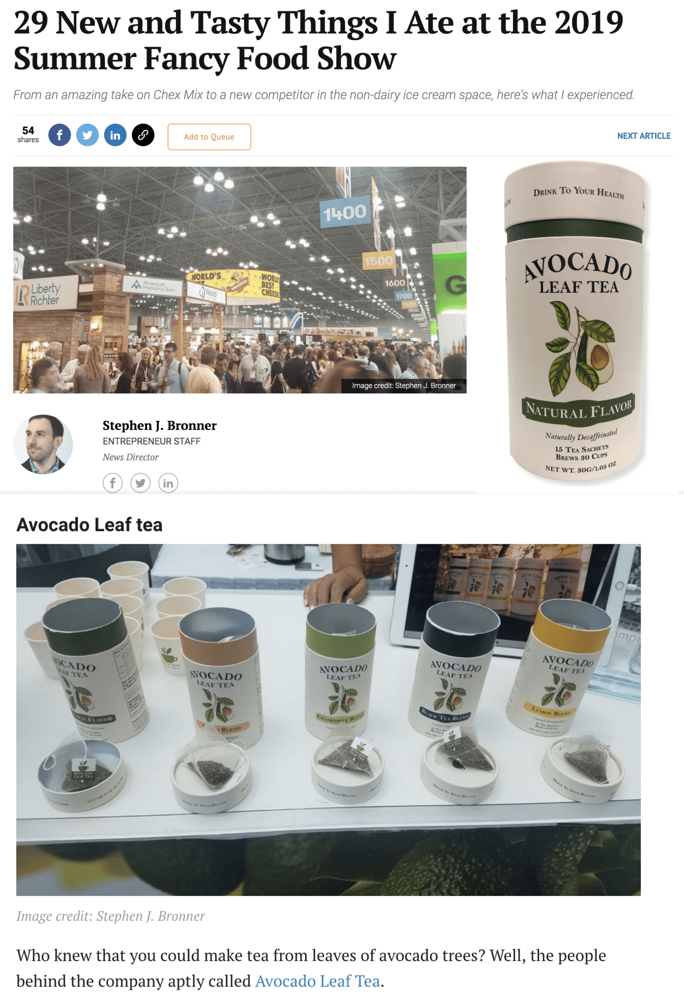 Entrepreneur Magazine Featured Avocado Leaf Tea