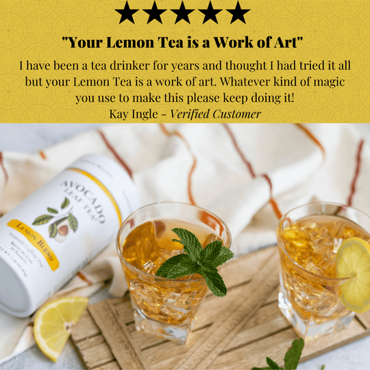 Avocado Leaf Tea Lemon Blend - Avocado Tea Co. testimonial, bright lemon flavor, iced tea with lemon