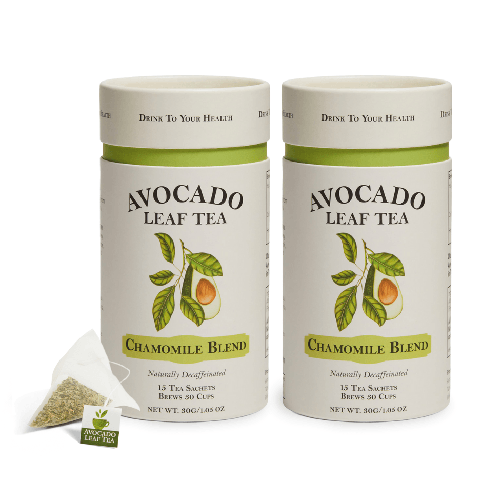 two pack avocado leaf tea chamomile blend, unique tea blend, naturally caffeine free, calming tea, beneficial tea, best tea