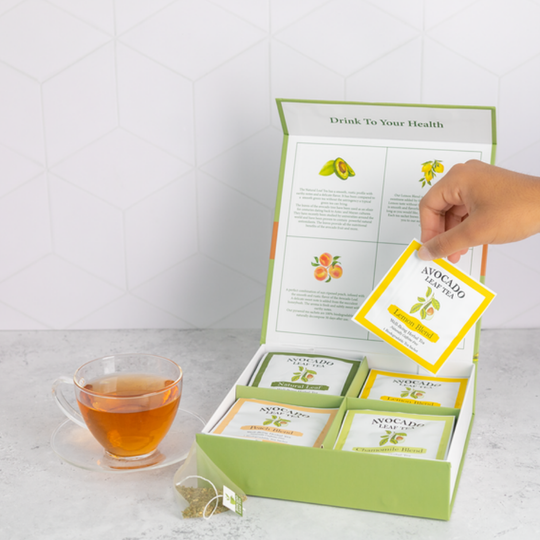 Avocado Leaf Tea wellness box with 32 single serve sachets