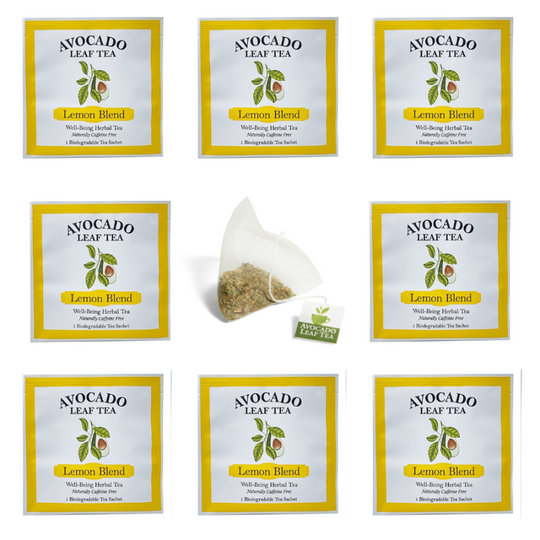 8 single serve packets of avocado leaf lemon blend with tea sachet
