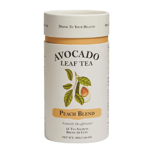 Avocado Leaf & Peach Tea Blend | Cold Brew or Hot Tea, Naturally caffeine free, best selling tea, 15 tea sachets per canister