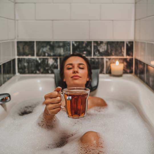 woman in tub with avocado tea