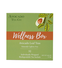 Wellness box with 32 tea sachets, gift box, Herbal tea set, Lemon tea, Peach tea, Chamomile tea, Natural Avocado Leaf Tea