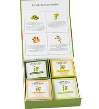 Wellness box with 32 tea sachets, gift box, Herbal tea set, Lemon tea, Peach tea, Chamomile tea, Natural Avocado Leaf Tea